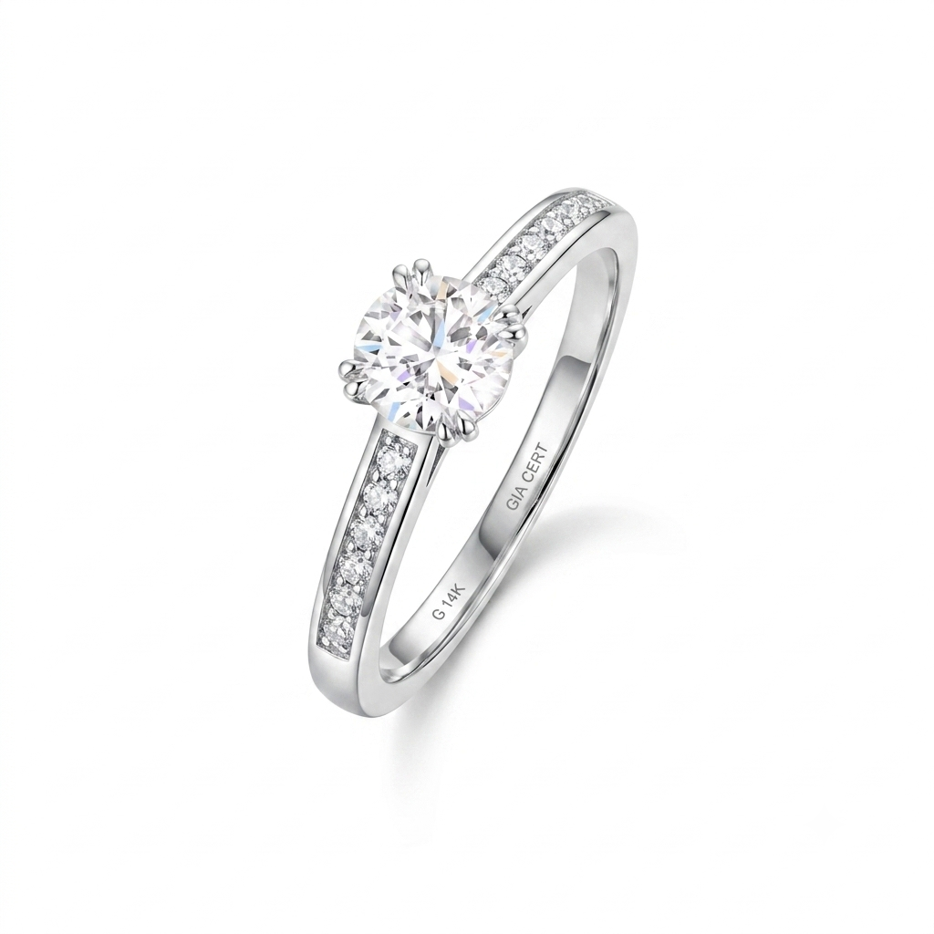 14 Karat Weißgold Ring mit1 Karat Moissanite Edelstein