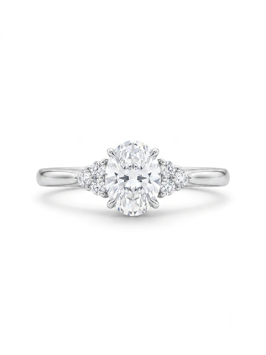 3 Karat Oval Moissanit Ring – 925 Sterling Silber, Akzentsteine
