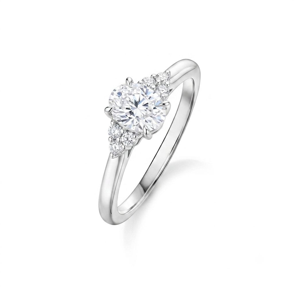 3 Karat Oval Moissanit Ring – 925 Sterling Silber, Akzentsteine